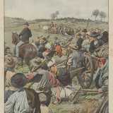 Nella retrocopertina del 6 ottobre 1907 � invece raffigurata l�occupazione dei terreni demaniali nelle campagne di Bari da parte di ottomila contadini. Uno dei tanti tumulti popolari del Meridione di allora, in cui le pessime condizioni di lavoro portarono alla ribellione nei confronti dei ricchi proprietari terrieri